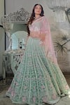 Buy_Riantas_Green Raw Silk Hand Embroidered Pearl Jezebel Bridal Lehenga Set _at_Aza_Fashions