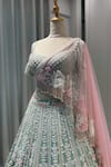 Shop_Riantas_Green Raw Silk Hand Embroidered Pearl Jezebel Bridal Lehenga Set _at_Aza_Fashions