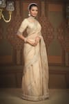 SHIKHAR SHARMA_Ivory Saree Silk Organza Embroidered Gota Round Leheriya Work With Blouse _Online_at_Aza_Fashions