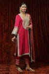 Buy_Shikhar Sharma_Pink Kurta And Pant Silk Chanderi Embroidered Pearl Leaf Straight Set _Online_at_Aza_Fashions