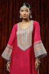 Shikhar Sharma_Pink Kurta And Pant Silk Chanderi Embroidered Pearl Leaf Straight Set _at_Aza_Fashions
