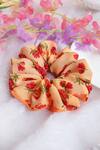 Buy_Soho Boho Studio By Aarti Thakur_Peach Print Cherry Blossom Medium Sized Scrunchie_at_Aza_Fashions