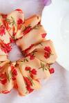 Buy_Soho Boho Studio By Aarti Thakur_Peach Print Cherry Blossom Medium Sized Scrunchie_Online_at_Aza_Fashions