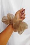 Shop_Soho Boho Studio By Aarti Thakur_Brown Plain Oversized Organza Scrunchie_at_Aza_Fashions