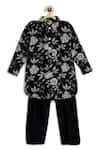 Tiber Taber_Black Cotton Printed Floral Pathani Kurta With Pant For Boys_Online_at_Aza_Fashions