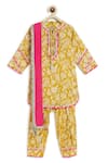 Tiber Taber_Yellow Cotton Printed Floral Swirl Kurta Salwar Set  _Online_at_Aza_Fashions