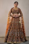 Buy_Irrau by Samir Mantri_Orange Net Embroidery Sequin V Neck Chevron Lehenga Set _at_Aza_Fashions