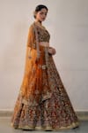 Buy_Irrau by Samir Mantri_Orange Net Embroidery Sequin V Neck Chevron Lehenga Set _Online_at_Aza_Fashions