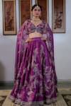 Buy_Irrau by Samir Mantri_Purple Lehenga And Blouse Pure Raw Silk Embroidery Sequin Plunge V Floral Set _at_Aza_Fashions