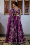 Shop_Irrau by Samir Mantri_Purple Lehenga And Blouse Pure Raw Silk Embroidery Sequin Plunge V Floral Set _at_Aza_Fashions