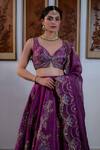 Irrau by Samir Mantri_Purple Lehenga And Blouse Pure Raw Silk Embroidery Sequin Plunge V Floral Set _Online_at_Aza_Fashions