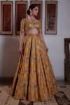 Buy_Irrau by Samir Mantri_Yellow Lehenga And Blouse Pure Raw Silk Embroidery Sequin Leaf Neck Floral Set _at_Aza_Fashions