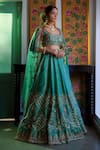 Buy_Irrau by Samir Mantri_Green Lehenga And Blouse Pure Raw Silk Embroidery Sequin Round Geometric Set _at_Aza_Fashions