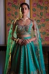 Irrau by Samir Mantri_Green Lehenga And Blouse Pure Raw Silk Embroidery Sequin Round Geometric Set _Online_at_Aza_Fashions