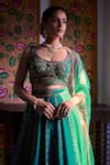 Shop_Irrau by Samir Mantri_Green Lehenga And Blouse Pure Raw Silk Embroidery Sequin Round Geometric Set _at_Aza_Fashions