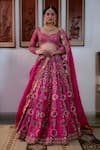 Buy_Irrau by Samir Mantri_Fuchsia Lehenga And Blouse Pure Raw Silk Embroidery Sequin Leaf Neck Flower Set _at_Aza_Fashions