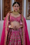 Shop_Irrau by Samir Mantri_Fuchsia Lehenga And Blouse Pure Raw Silk Embroidery Sequin Leaf Neck Flower Set _Online_at_Aza_Fashions