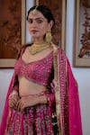 Irrau by Samir Mantri_Fuchsia Lehenga And Blouse Pure Raw Silk Embroidery Sequin Leaf Neck Flower Set _at_Aza_Fashions