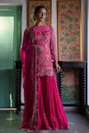 Buy_Irrau by Samir Mantri_Fuchsia Kurta Net Embroidery Sequin Boat Neck Floral Gharara Set _at_Aza_Fashions