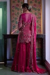 Shop_Irrau by Samir Mantri_Fuchsia Kurta Net Embroidery Sequin Boat Neck Floral Gharara Set _at_Aza_Fashions