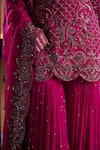 Buy_Irrau by Samir Mantri_Fuchsia Kurta Net Embroidery Sequin Boat Neck Floral Gharara Set _Online_at_Aza_Fashions