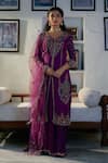 Buy_Irrau by Samir Mantri_Purple Kurta And Sharara Georgette Embroidery Sequin V Neck Work Jacket Set _at_Aza_Fashions