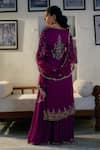 Shop_Irrau by Samir Mantri_Purple Kurta And Sharara Georgette Embroidery Sequin V Neck Work Jacket Set _at_Aza_Fashions