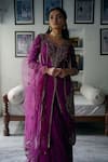 Buy_Irrau by Samir Mantri_Purple Kurta And Sharara Georgette Embroidery Sequin V Neck Work Jacket Set _Online_at_Aza_Fashions