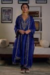 Buy_Irrau by Samir Mantri_Blue Kurta And Salwar Silk Chanderi Embroidery Sequin V Myra Neckline Set _at_Aza_Fashions