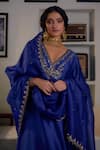 Buy_Irrau by Samir Mantri_Blue Kurta And Salwar Silk Chanderi Embroidery Sequin V Myra Neckline Set _Online_at_Aza_Fashions