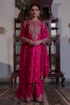 Buy_Irrau by Samir Mantri_Fuchsia Kurta And Trouser Pure Raw Silk Embroidery Sequin Round Paisley Set _at_Aza_Fashions