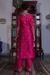 Shop_Irrau by Samir Mantri_Fuchsia Kurta And Trouser Pure Raw Silk Embroidery Sequin Round Paisley Set _at_Aza_Fashions