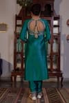 Shop_Irrau by Samir Mantri_Green Kurta And Salwar Pure Raw Silk Embroidery Sequin Boat Neck Placement Set _at_Aza_Fashions