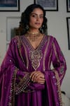 Shop_Irrau by Samir Mantri_Purple Silk Chanderi Embroidery Sequin V Neck Anarkali Salwar Set _Online_at_Aza_Fashions