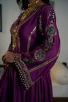 Irrau by Samir Mantri_Purple Silk Chanderi Embroidery Sequin V Neck Anarkali Salwar Set _at_Aza_Fashions