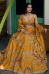 Shop_Irrau by Samir Mantri_Yellow Lehenga And Blouse Pure Raw Silk Embroidery Sequin Sweetheart Floral Set _Online_at_Aza_Fashions