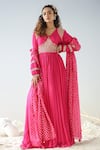 Buy_Kesar Studio_Fuchsia Silk Hand Embroidered Gota V Neck Gown With Dupatta _at_Aza_Fashions