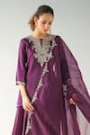 Shop_Kesar Studio_Purple Silk Hand Embroidered Mirror Round Neck Kurta Pant Set _at_Aza_Fashions