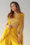 Shop_Kesar Studio_Yellow Silk Hand Embroidered Cut Dana And Sequin Work Cape Open Pant Set _at_Aza_Fashions