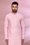 Arihant Rai Sinha_Pink Viscose, Cotton, Polyester Embroidery Geometric Thread Work Kurta Set_Online_at_Aza_Fashions
