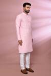 Shop_Arihant Rai Sinha_Pink Viscose, Cotton, Polyester Embroidery Geometric Thread Work Kurta Set_Online_at_Aza_Fashions