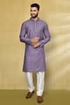 Buy_Arihant Rai Sinha_Purple Kurta Viscose Cotton Embroidered Thread And Sequin Checkered Pattern Set _at_Aza_Fashions