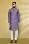 Buy_Arihant Rai Sinha_Purple Kurta Viscose Cotton Embroidered Thread And Sequin Checkered Pattern Set _Online_at_Aza_Fashions