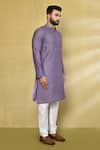 Shop_Arihant Rai Sinha_Purple Kurta Viscose Cotton Embroidered Thread And Sequin Checkered Pattern Set _Online_at_Aza_Fashions