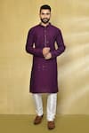 Buy_Arihant Rai Sinha_Purple Kurta Viscose Cotton Embroidered Thread And Sequin Stripe Pattern Set _at_Aza_Fashions