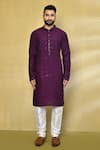 Arihant Rai Sinha_Purple Kurta Viscose Cotton Embroidered Thread And Sequin Stripe Pattern Set _Online_at_Aza_Fashions