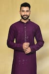 Shop_Arihant Rai Sinha_Purple Kurta Viscose Cotton Embroidered Thread And Sequin Stripe Pattern Set _Online_at_Aza_Fashions