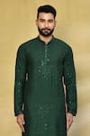 Arihant Rai Sinha_Green Kurta Viscose Cotton Embroidered Thread And Sequin Work Jaal Pattern Set _Online_at_Aza_Fashions