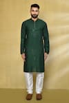 Buy_Arihant Rai Sinha_Green Kurta Viscose Cotton Embroidered Thread And Sequin Work Jaal Pattern Set _Online_at_Aza_Fashions