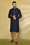 Buy_Arihant Rai Sinha_Blue Silk, Polyester, Cotton Embroidery Geometric Self Pattern Kurta Set_at_Aza_Fashions